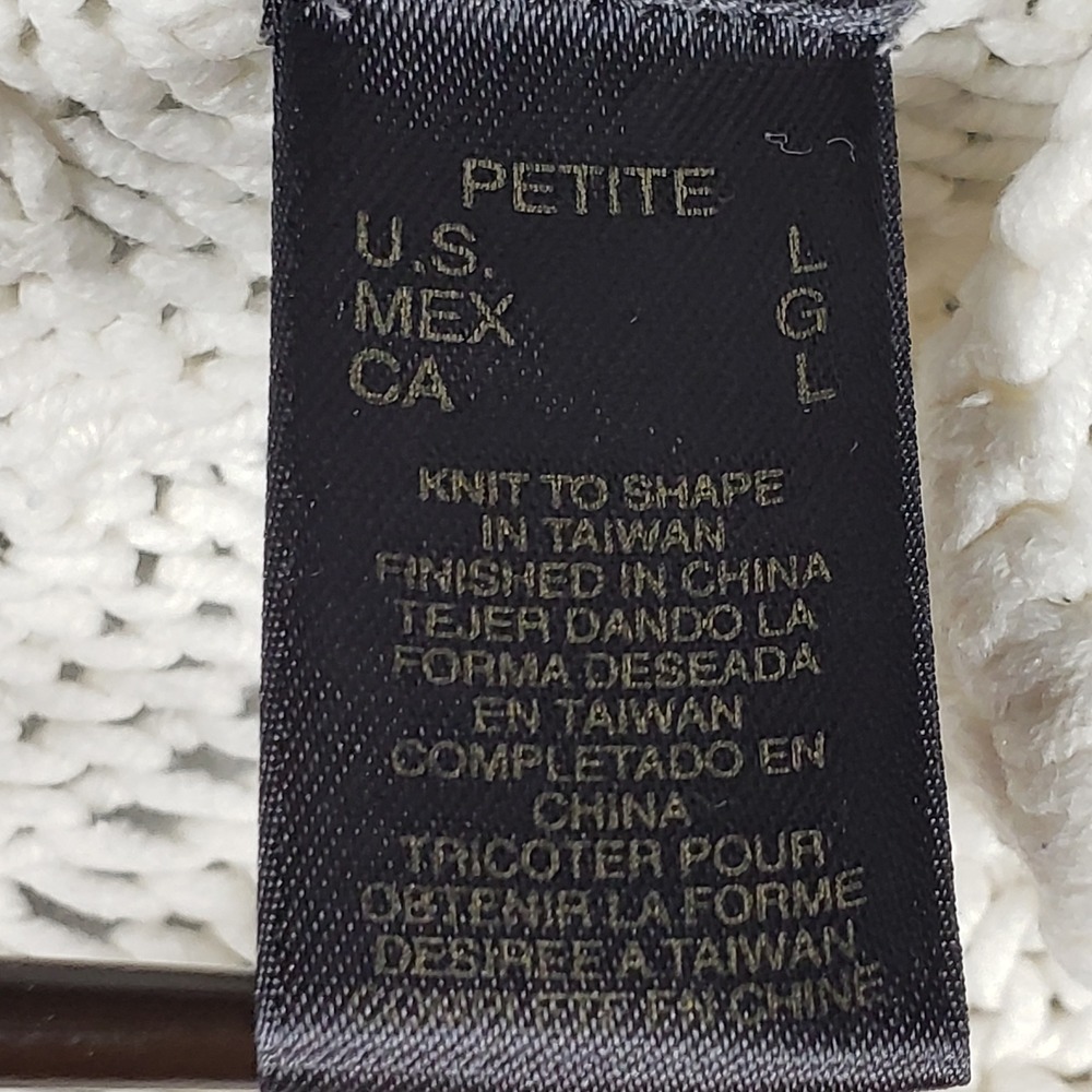 Liz Claiborne Womens Sweater Petite Large Ivory Cable Knit Polo V-Neck Good - Picture 8 of 10